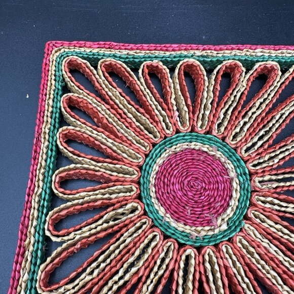 Vtg Raffia Straw Trivet Hot Pad Rattan Wicker Colorful Boho Wall Decor Lot of 2 - Picture 12 of 12